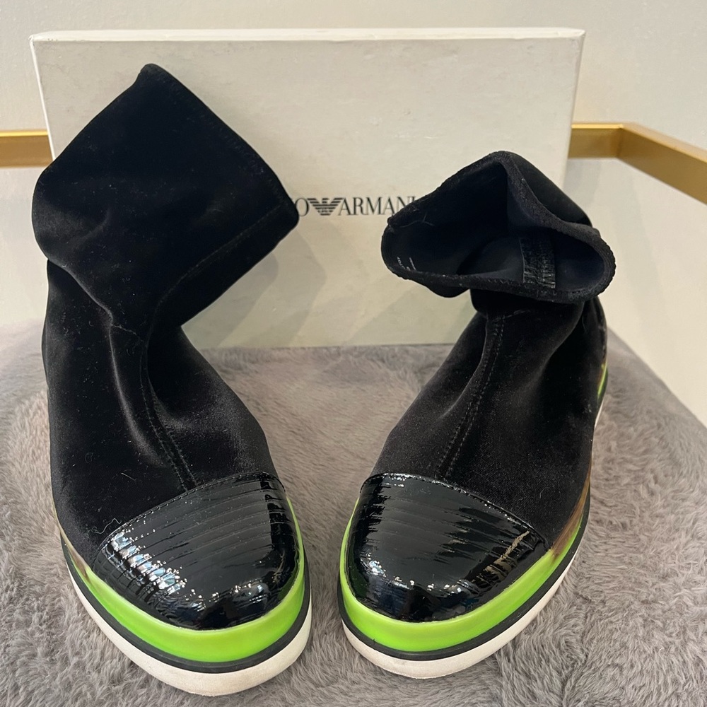 Emporio Armani Black and Green Ankle Boots